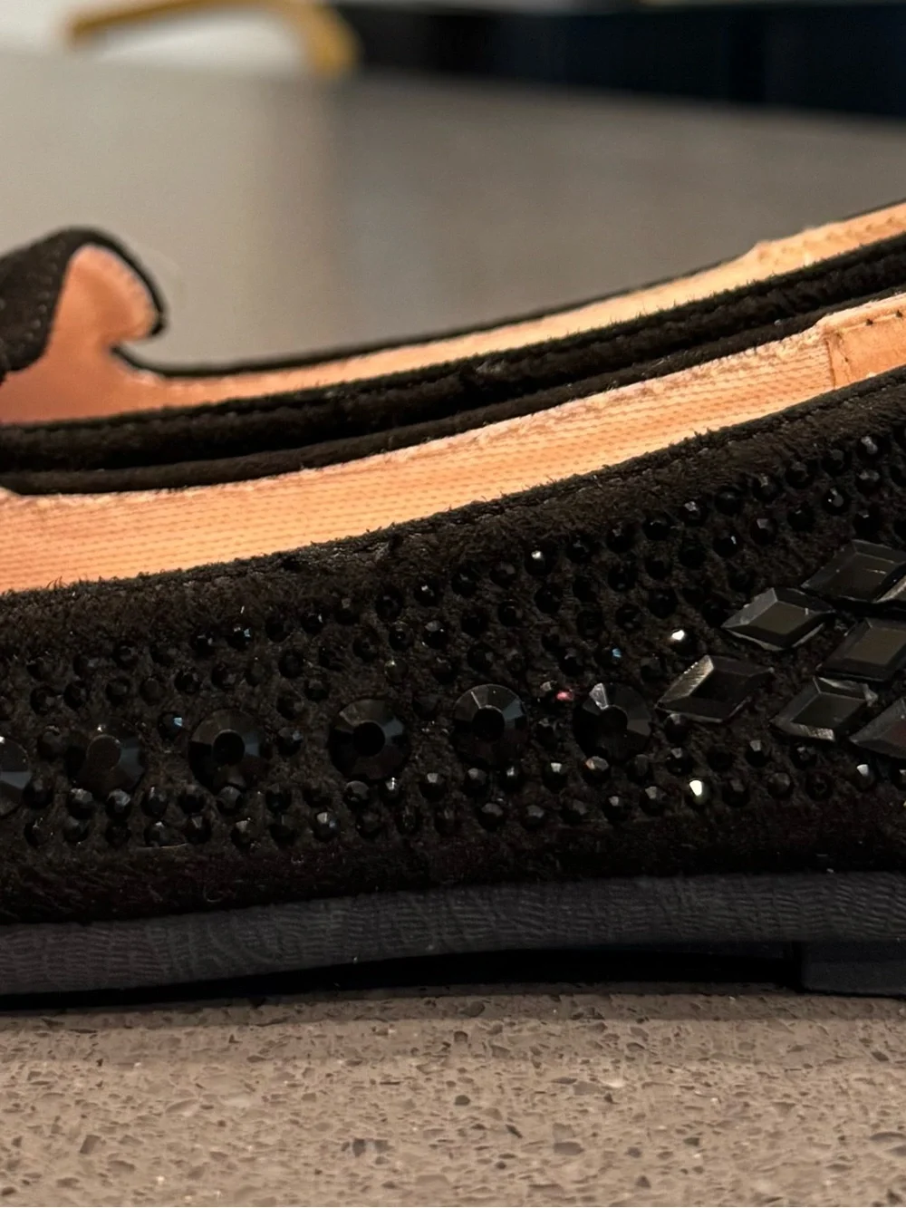 Black Embellished Little Girl’s Ballet Flats